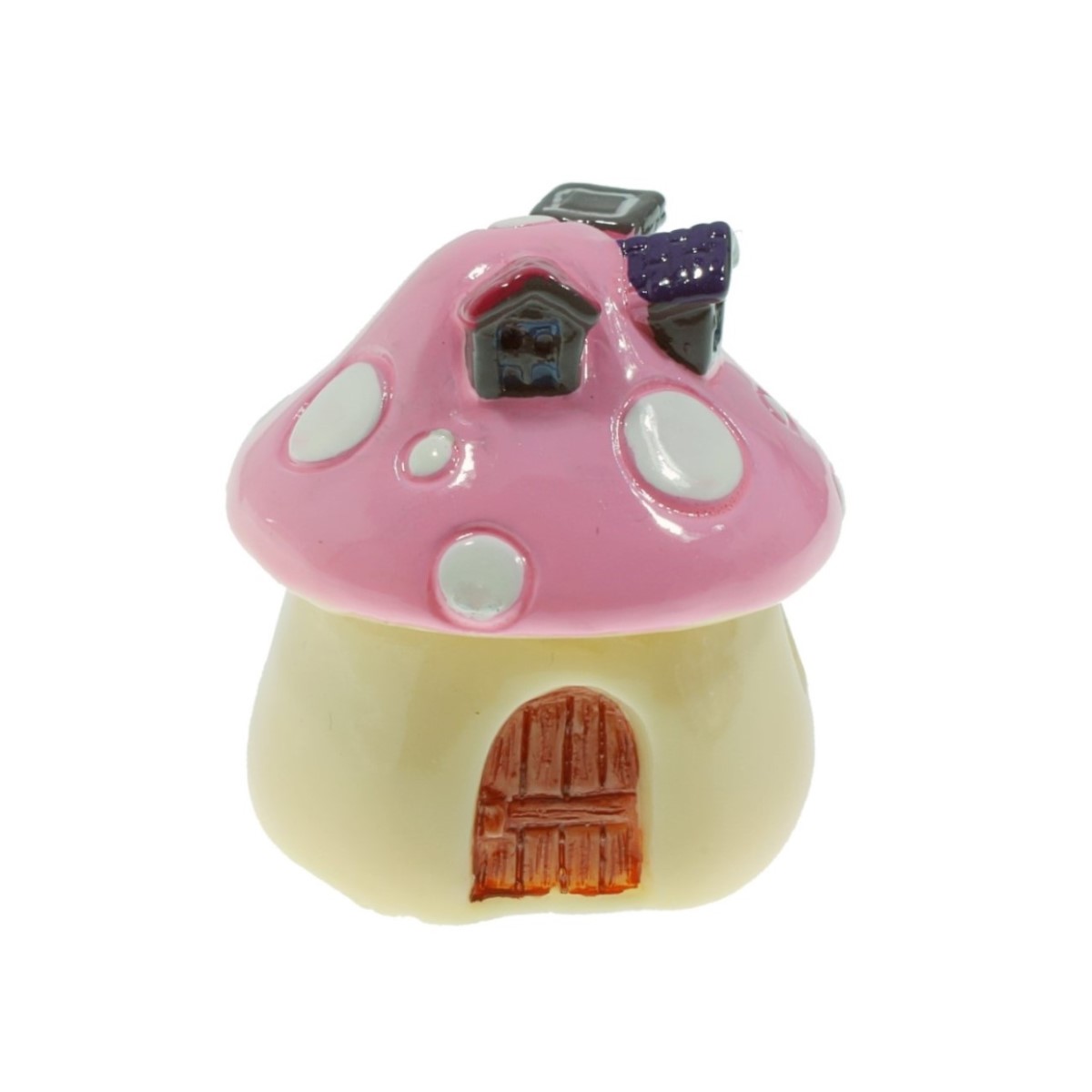 Miniatura casuta din rasina forma ciuperca cu acoperis roz 1 8x1 5cm 389571