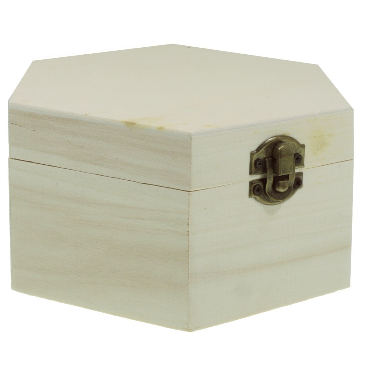 Cutie lemn hexagonala nefinisata cu inchizatoare clapeta 16 5x14 5x8 8cm