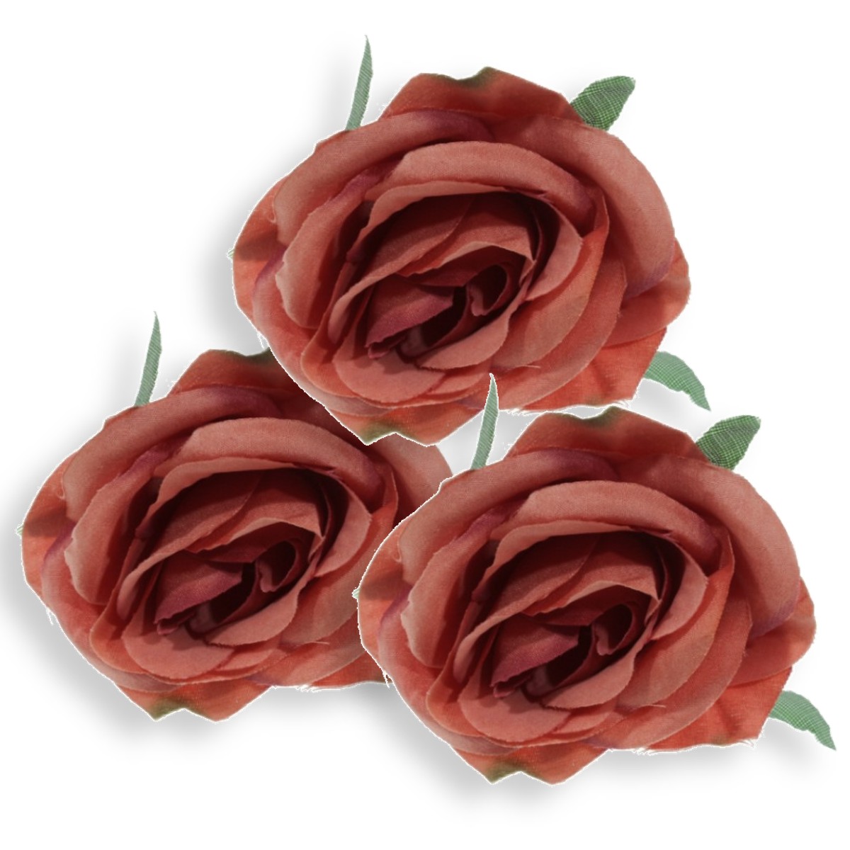 Cap trandafir textil rosu vin cu magenta 7cm 3 set