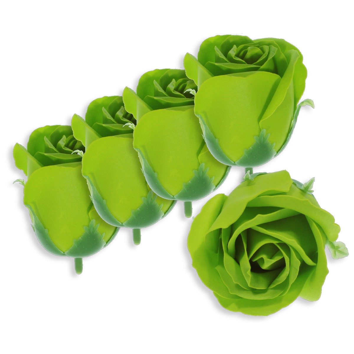 Trandafir din sapun verde crud 5cm cu tija din plastic 5 set