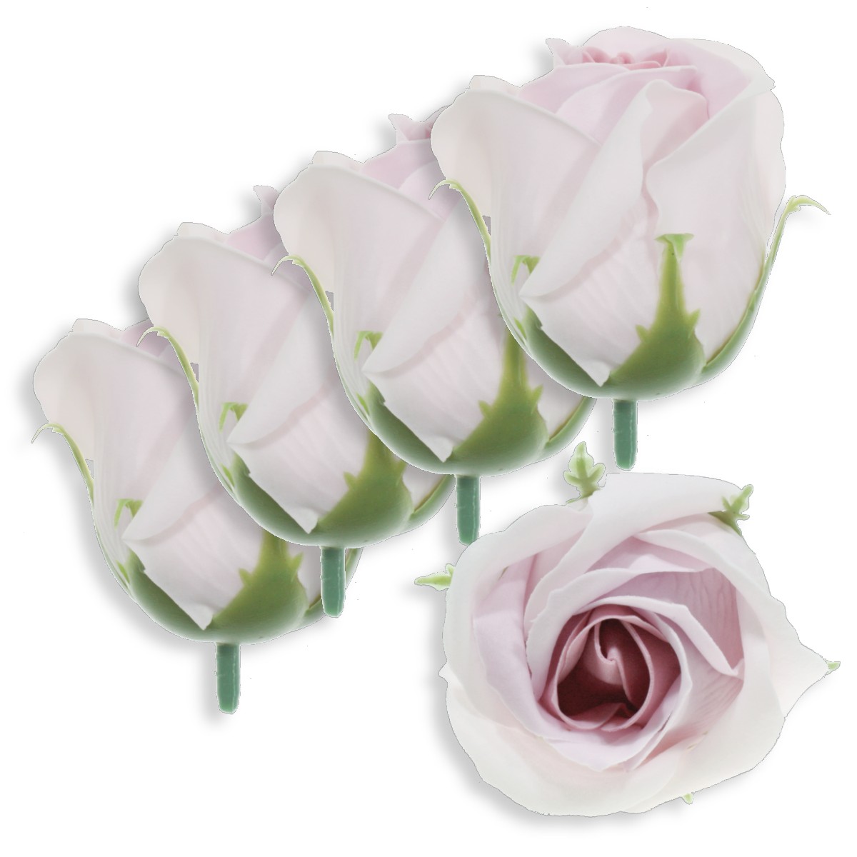 Trandafir din sapun in 3 culori roz pal roz roz antic 5cm cu tija din plastic 5 set