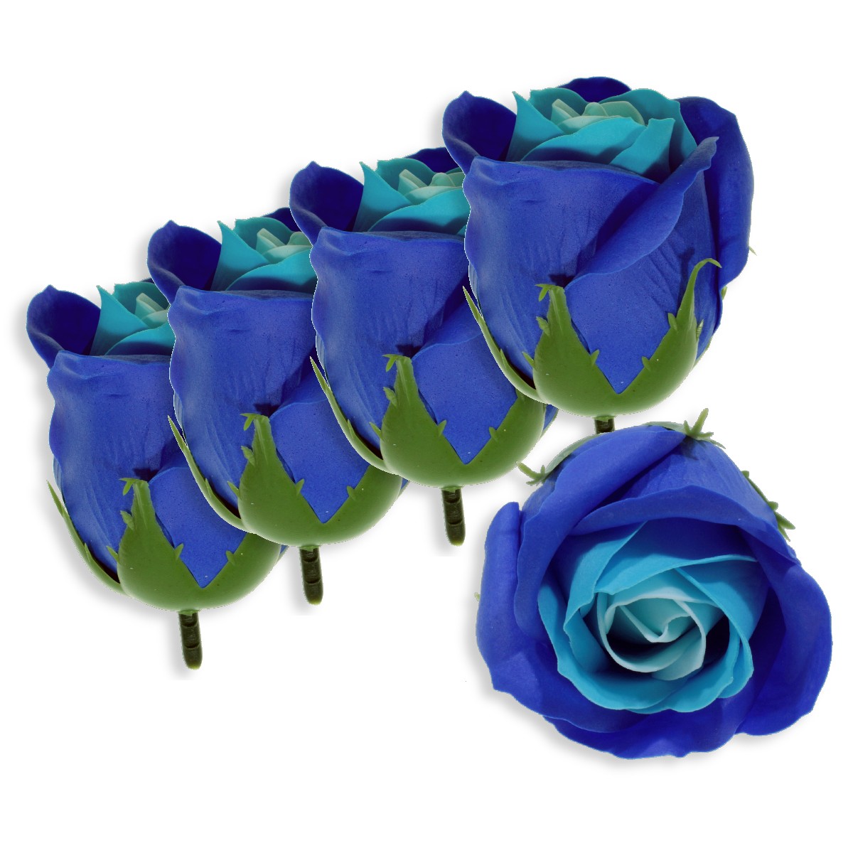Trandafir din sapun albastru degrade 5cm cu tija din plastic 5 set