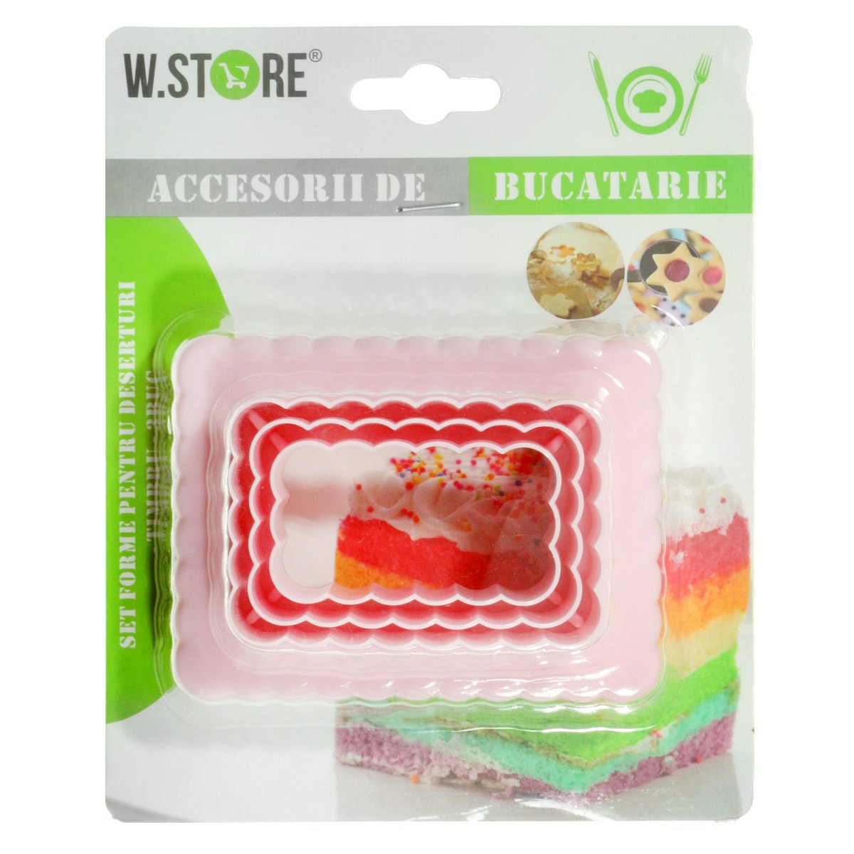 Decupator plastic roz forma biscuite 3 set 055426