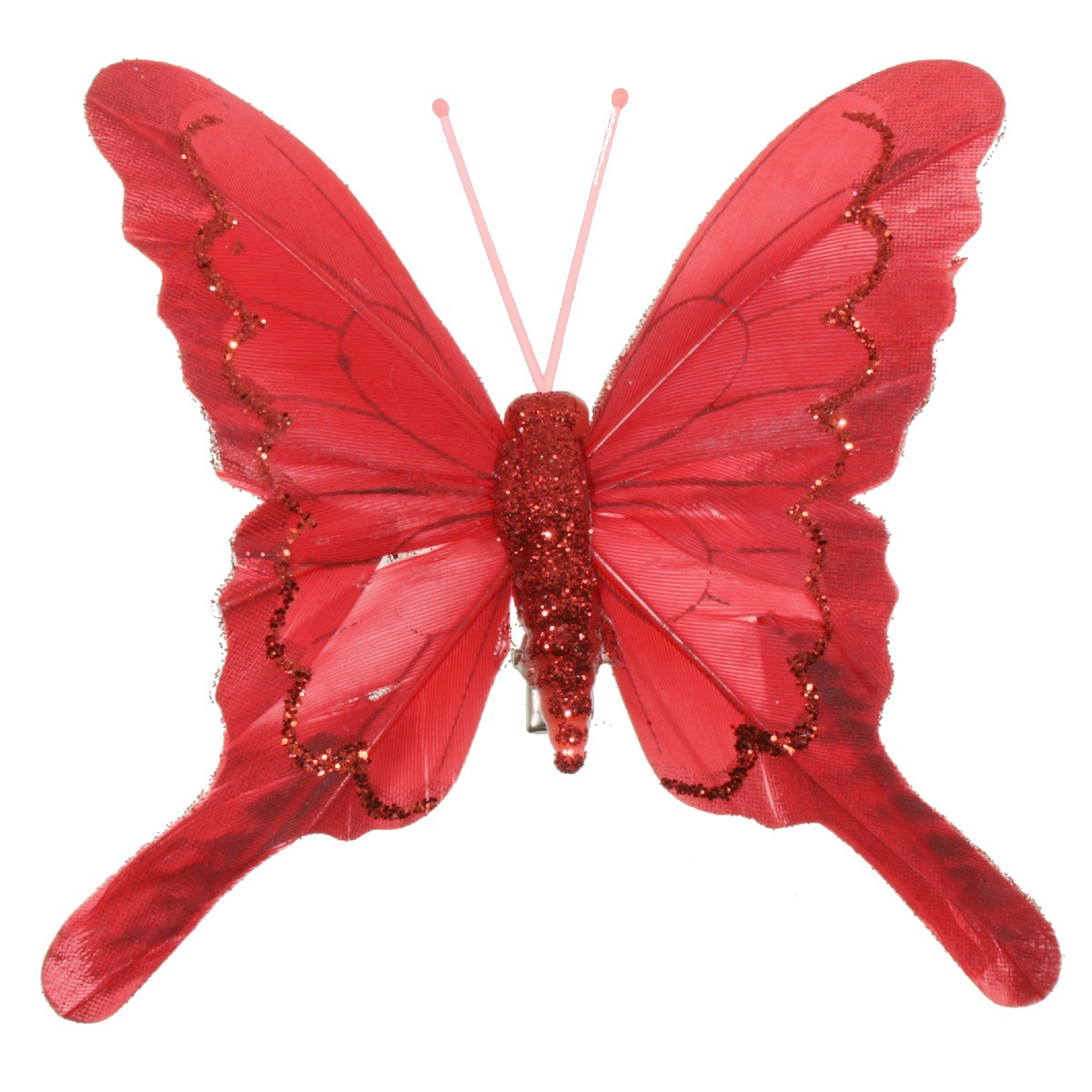 Fluture pene si plastic rosu cu sclipici si cleste 9 5x9cm