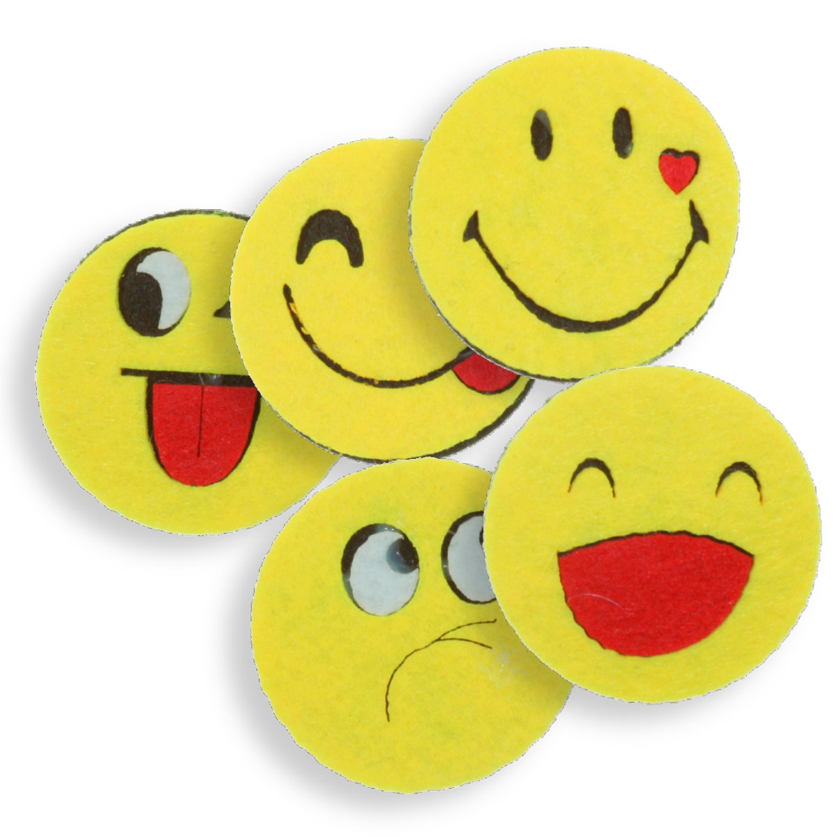 Smiley face pasla galben cu negru diverse modele 5cm 5 set