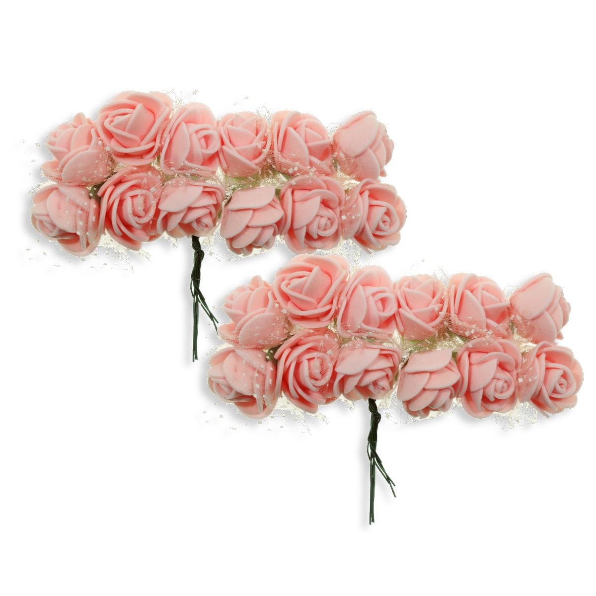 Trandafir carton buretat cu tul roz somon 2cm 2x12 fire set