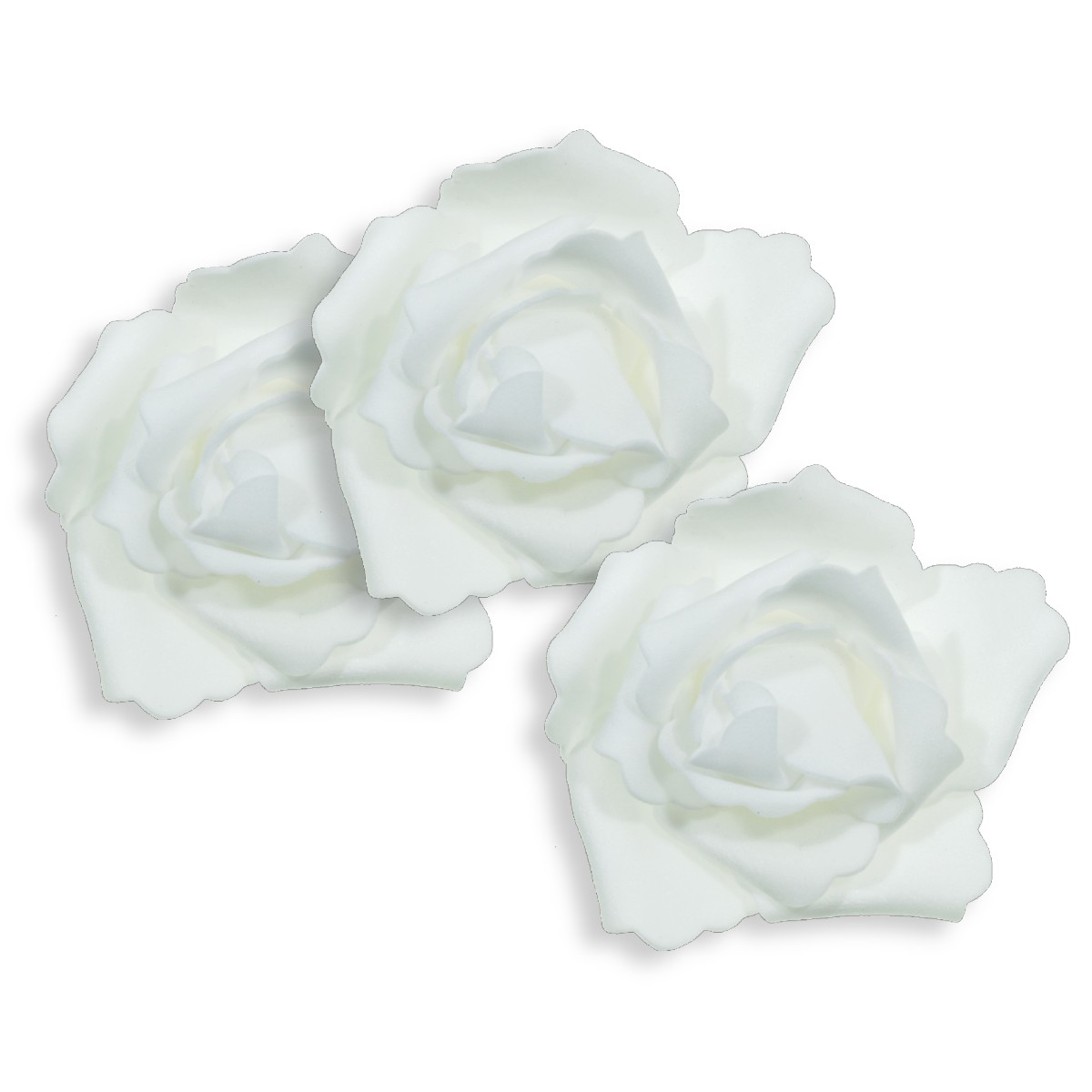 Cap trandafir carton buretat alb 6cm 3 set 108113 WH