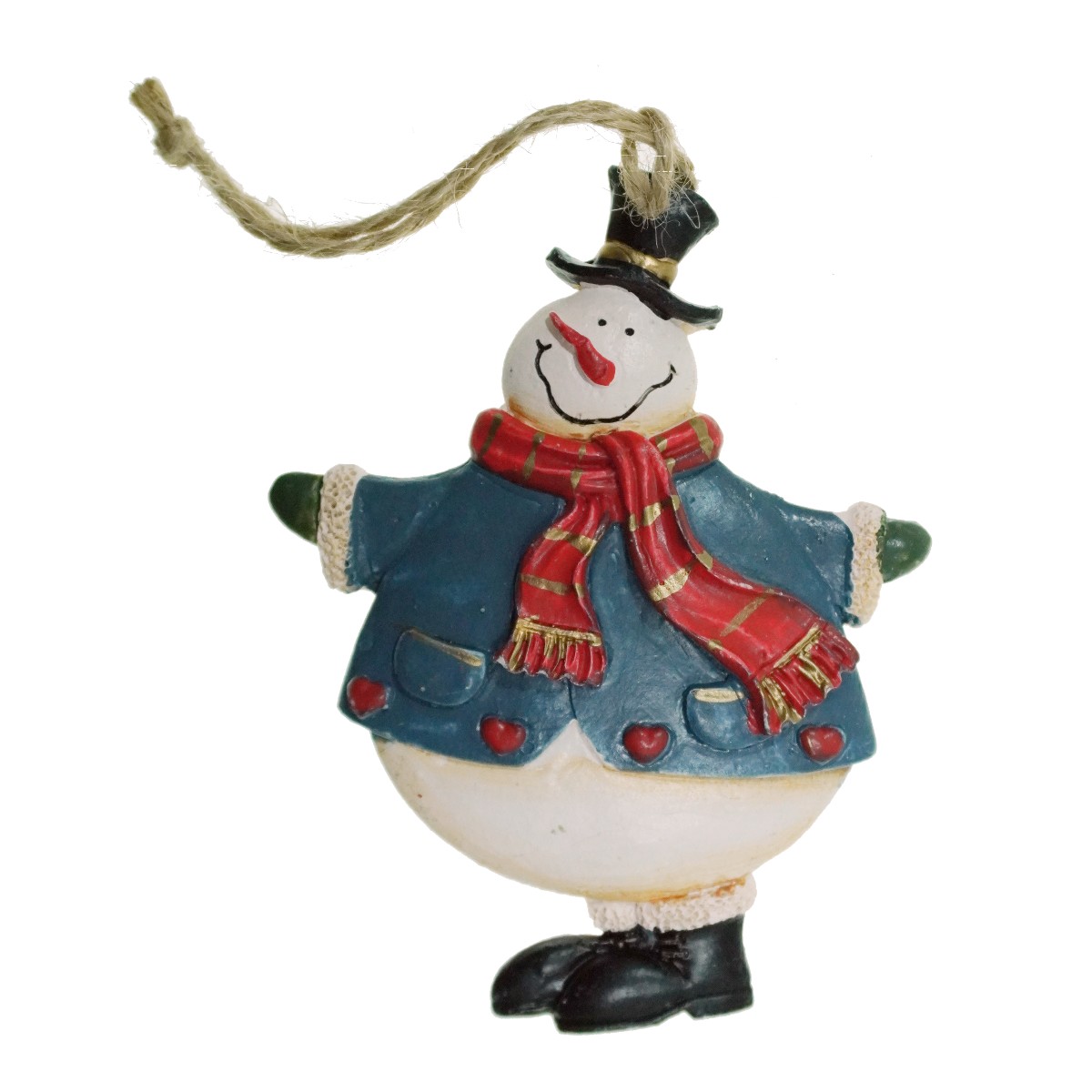 Decoratiune Craciun ceramica om de zapada cu haina albastra si agatatoare 8x10cm