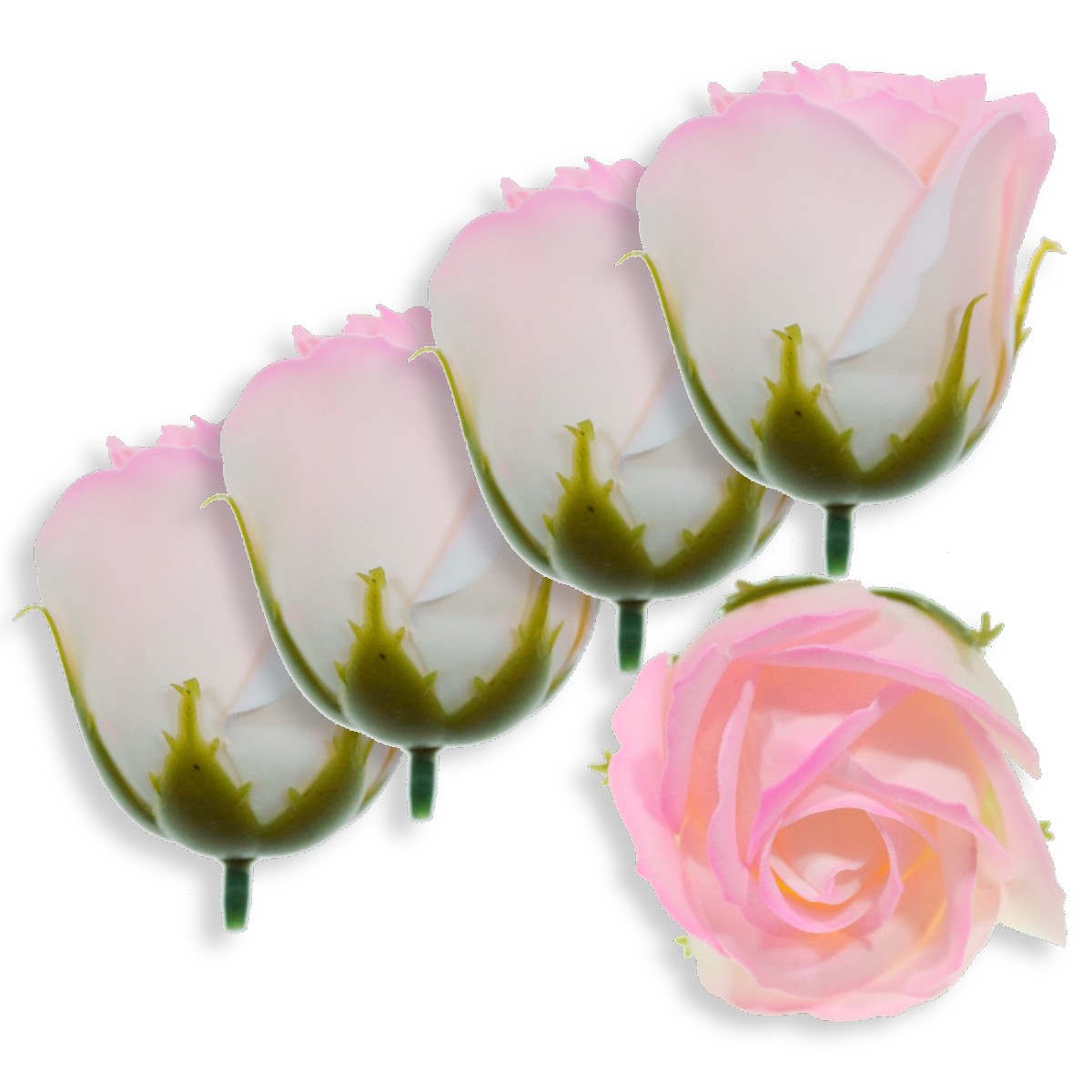 Trandafir din sapun ivoar roz cyclam 5cm cu tija din plastic 5 set