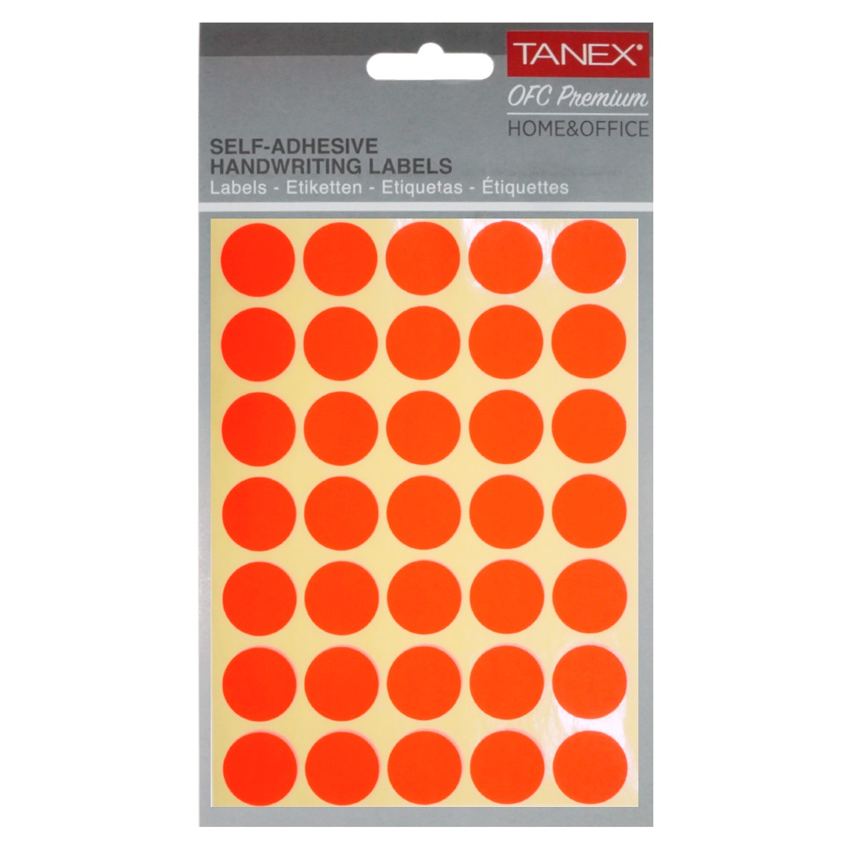 Etichete buline portocaliu fluorescent 1 9cm 5 coli x 35buc set Tanex OFC-131