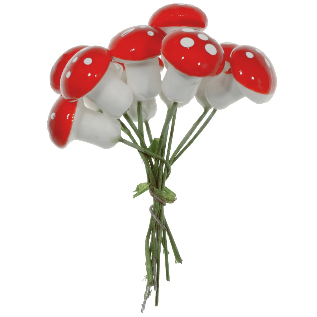 Ciuperca polistiren rosie lucioasa cu buline albe 1 5cm cu tija 10 set