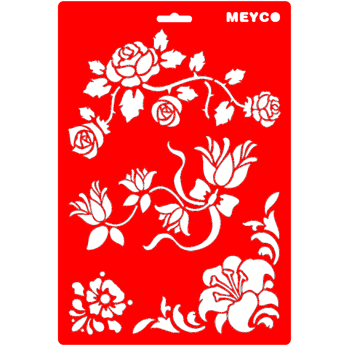 Sablon plastic alb rosu flori A4 Meyco 66044