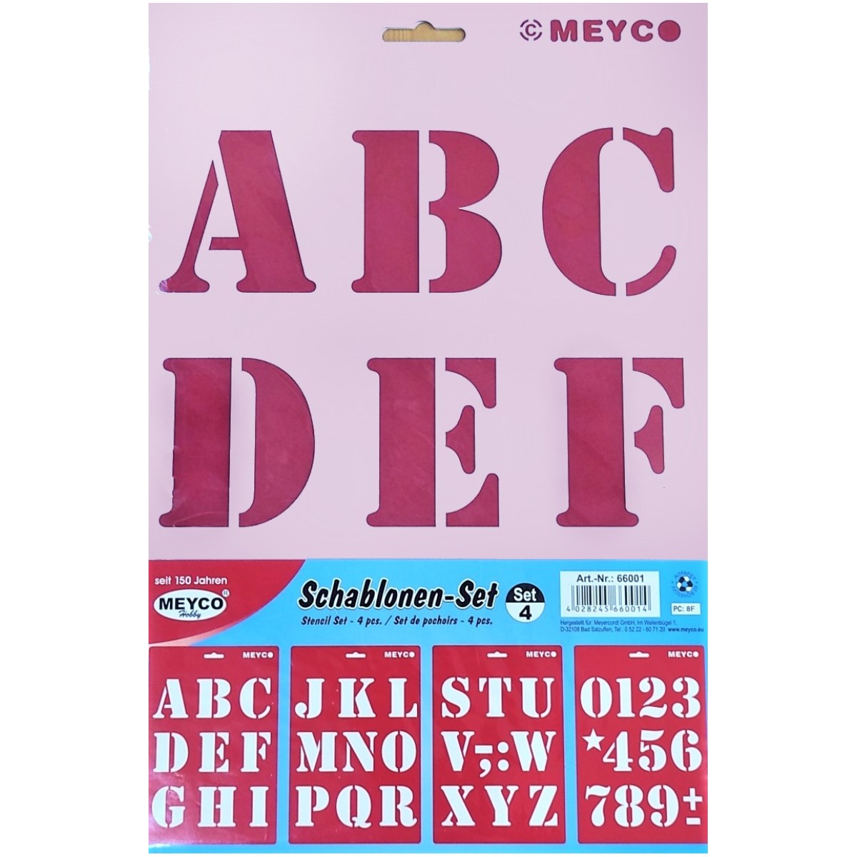 Sablon plastic alb rosu litere si cifre A4 4 set Meyco 66001