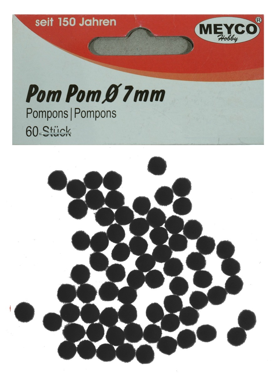 Pompon negru 0 7cm 60 set Meyco 28502
