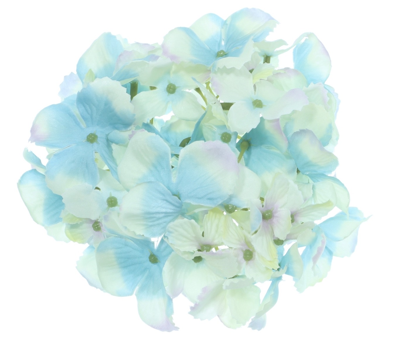 Cap hortensie textil alb cu bleu si mov 13cm SK150280