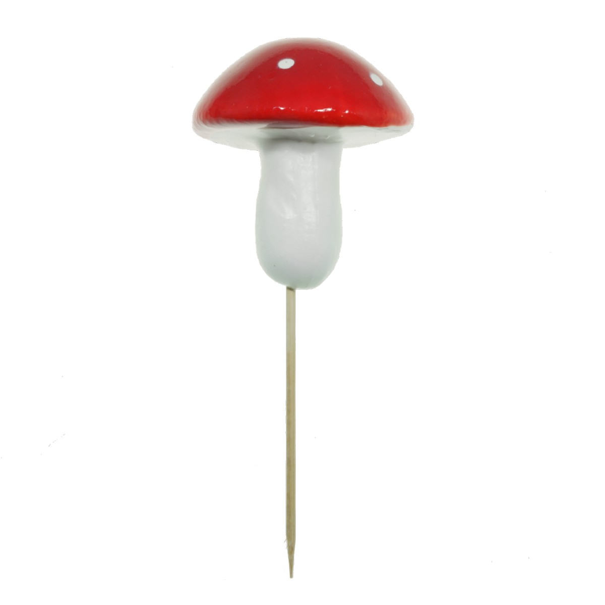Ciuperca polistiren rosie cu buline 9x8cm cu bat 10 5cm