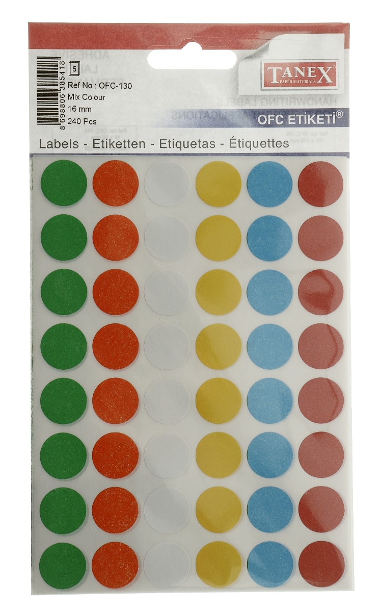 Etichete buline 6 culori 1 6cm 5 coli x 48buc set Tanex OFC-MX130