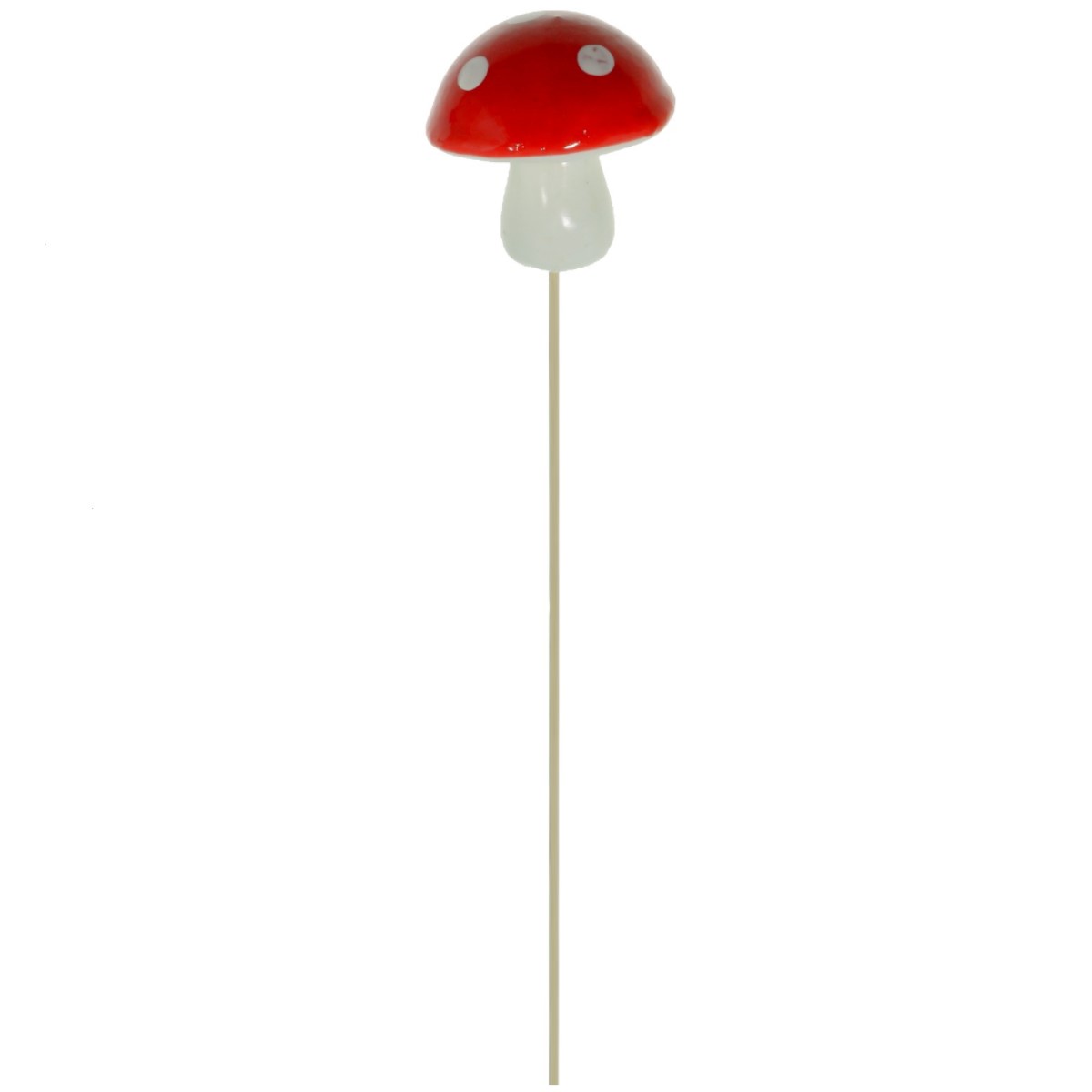 Ciuperca polistiren rosie cu buline 6 5x7cm pe bat 30cm