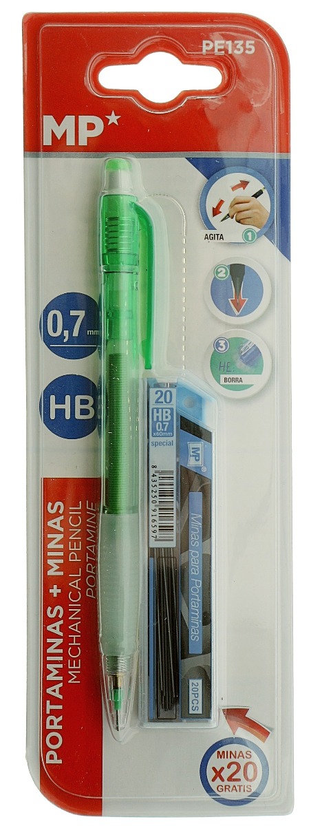 Creion mecanic verde cu 20 mine rezerva 0 7mm MP PE135-V