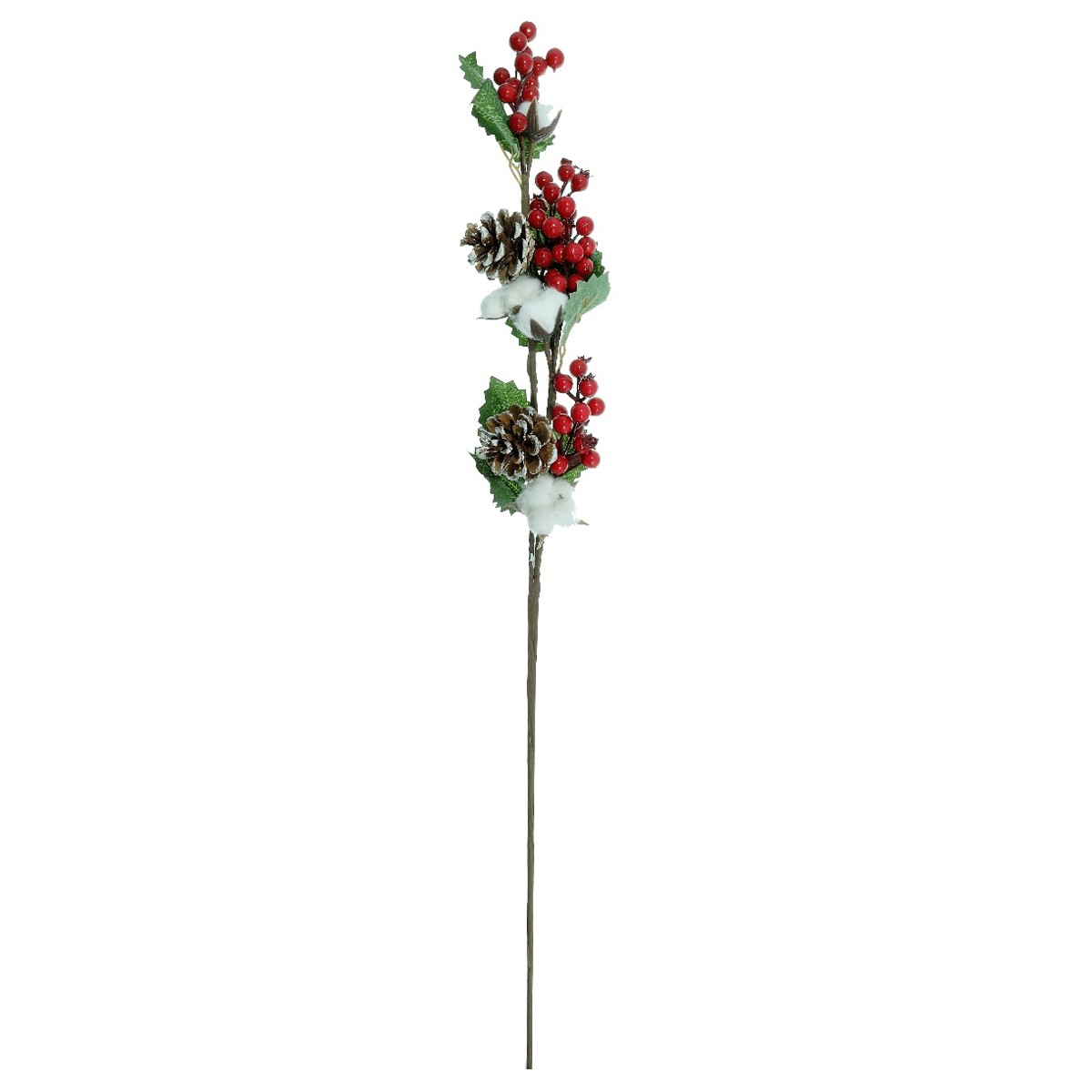 Creanga cu bobite rosii conuri si floare bumbac 85cm Canea 22CAN17-737